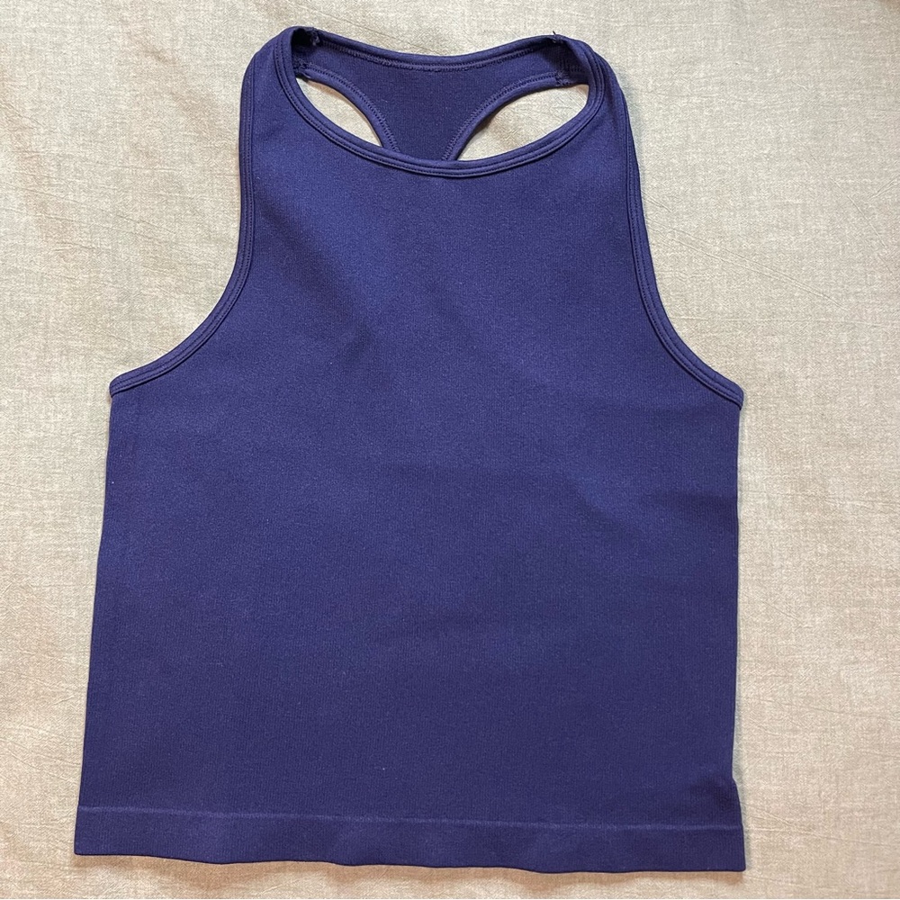Free People Intimately Crop Top Women Medium/Large Navy Blue Ribbed Athleisure